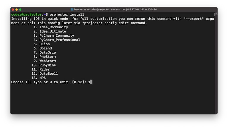 Screenshot of script running projector install