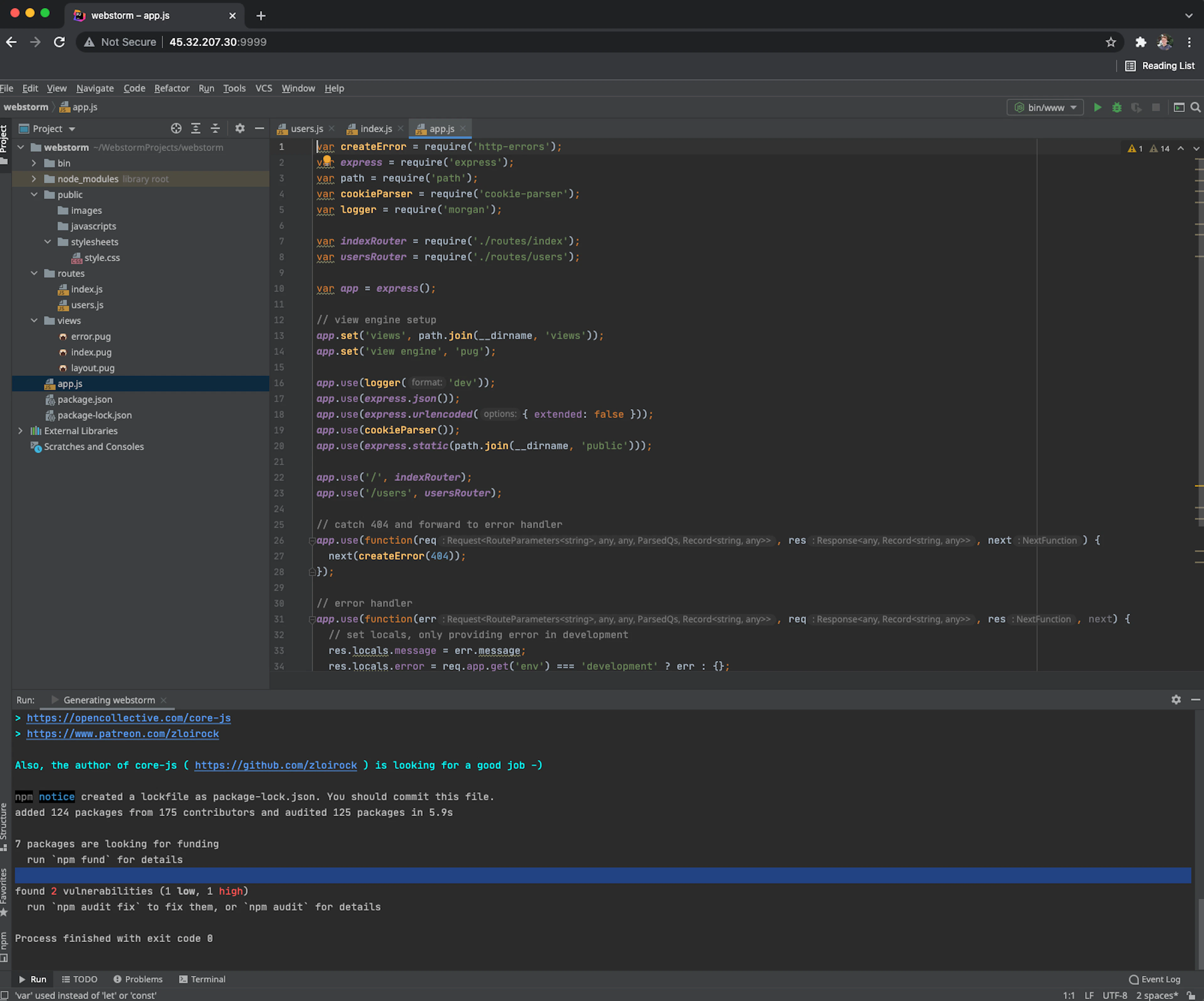 Screenshot of IDE connected via web browser