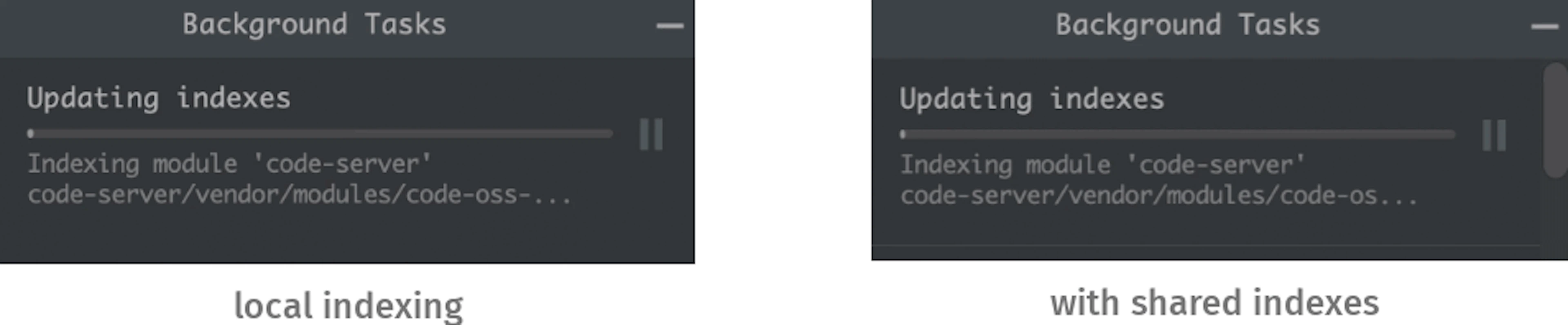 Background Tasks window: loading cdr/code-server indexes in WebStorm