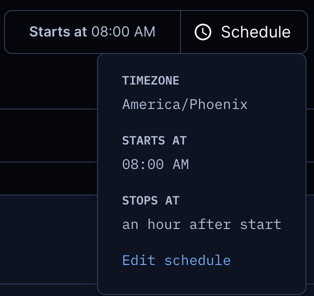 screenshot showing workspace schedule
