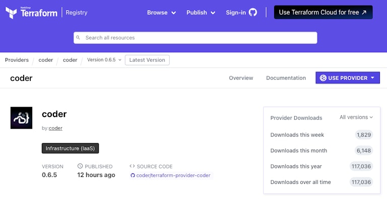 The Coder Provider on the HashiCorp Terraform Registry