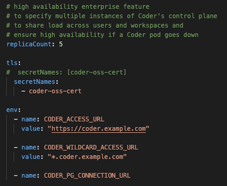 Specifying 5 instances of Coder's control plane in the helm chart