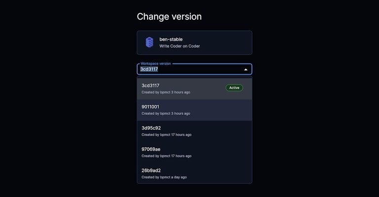 Rolling back a workspace's template version