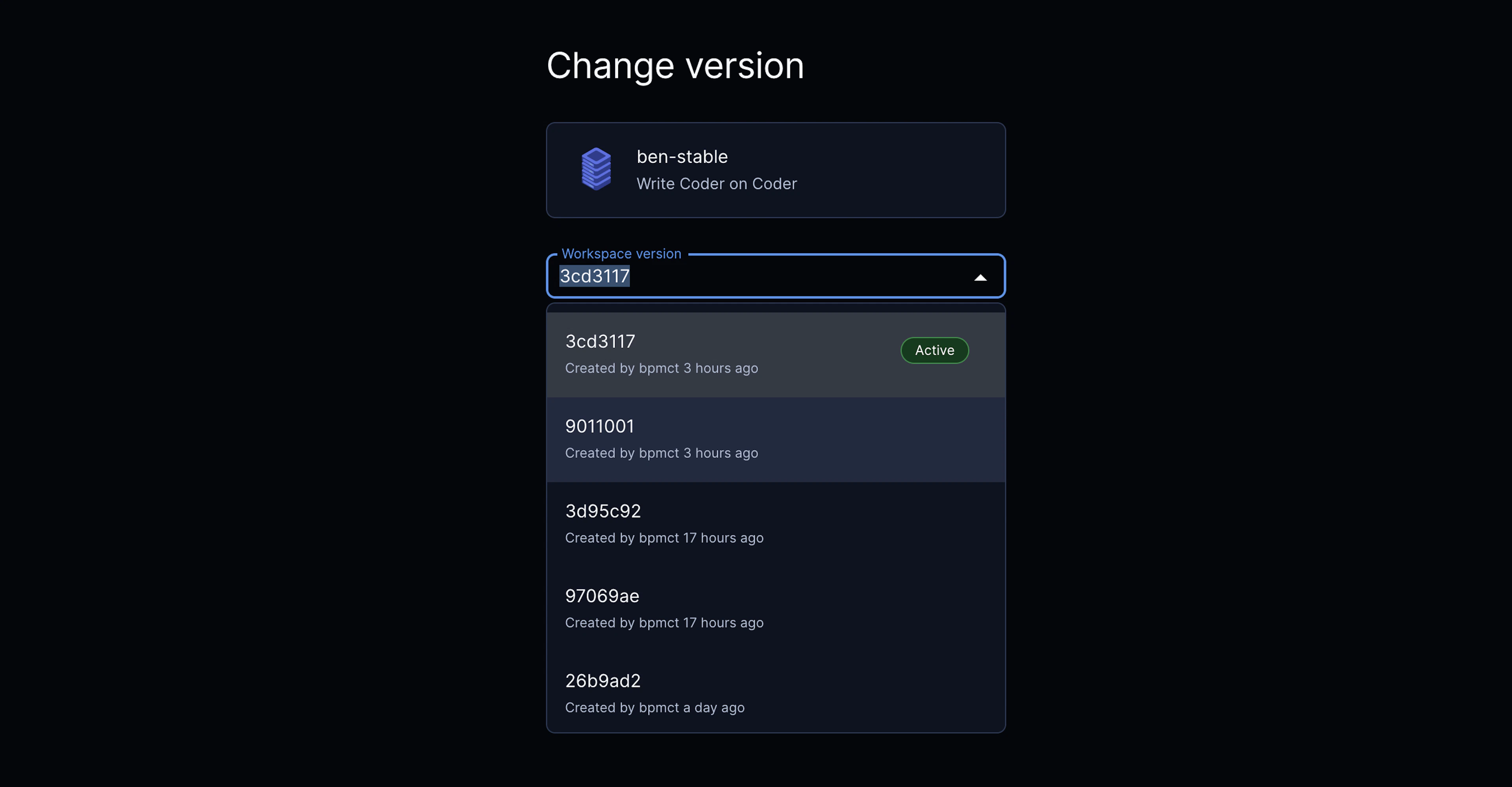 Rolling back a workspace's template version