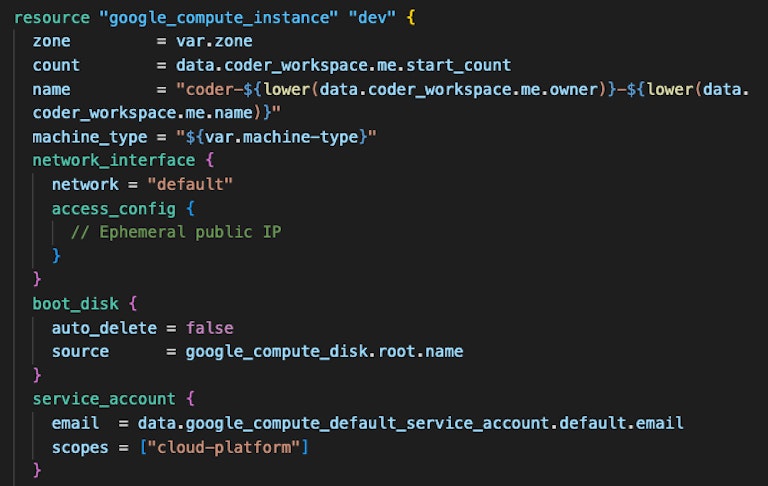 The Terraform resource for a Google Cloud VM