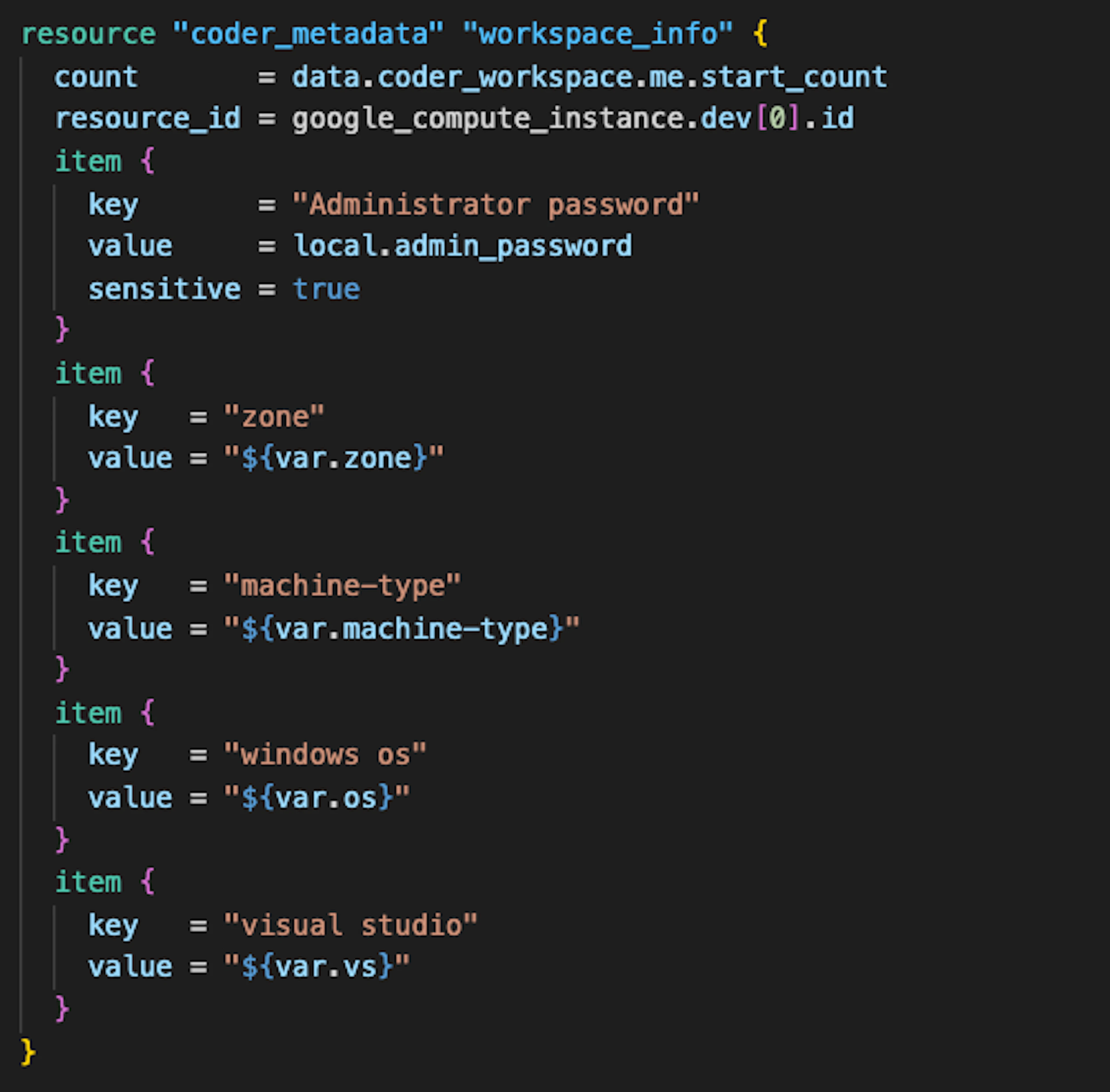 Workspace metadata to surface in the Coder UI to help developers