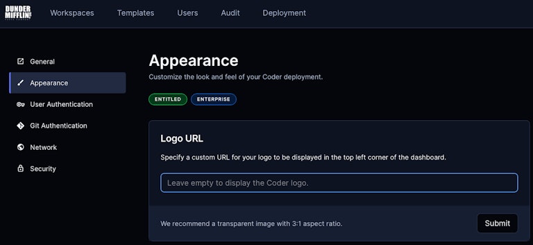 Adding an organization's logo to Coder