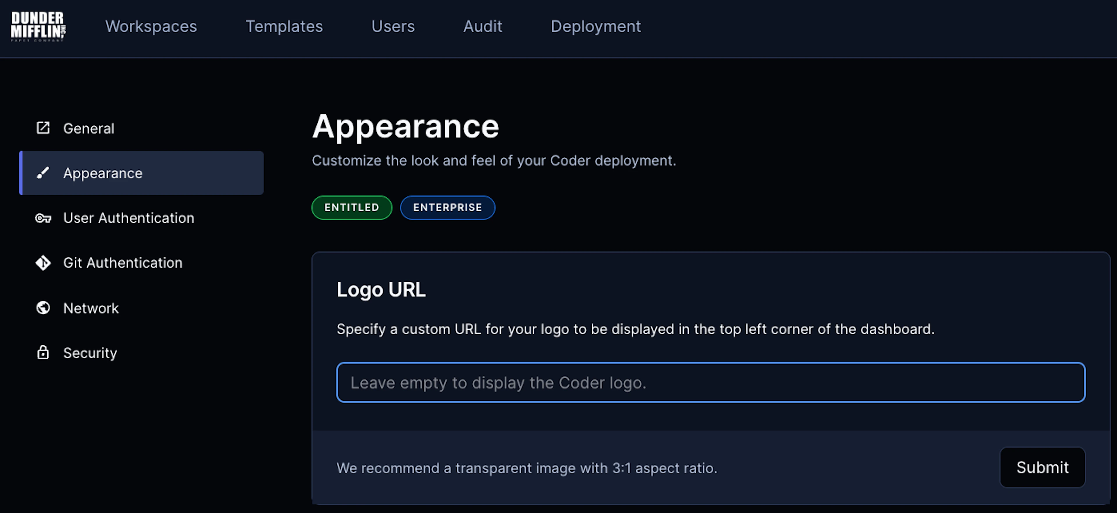 Adding an organization's logo to Coder
