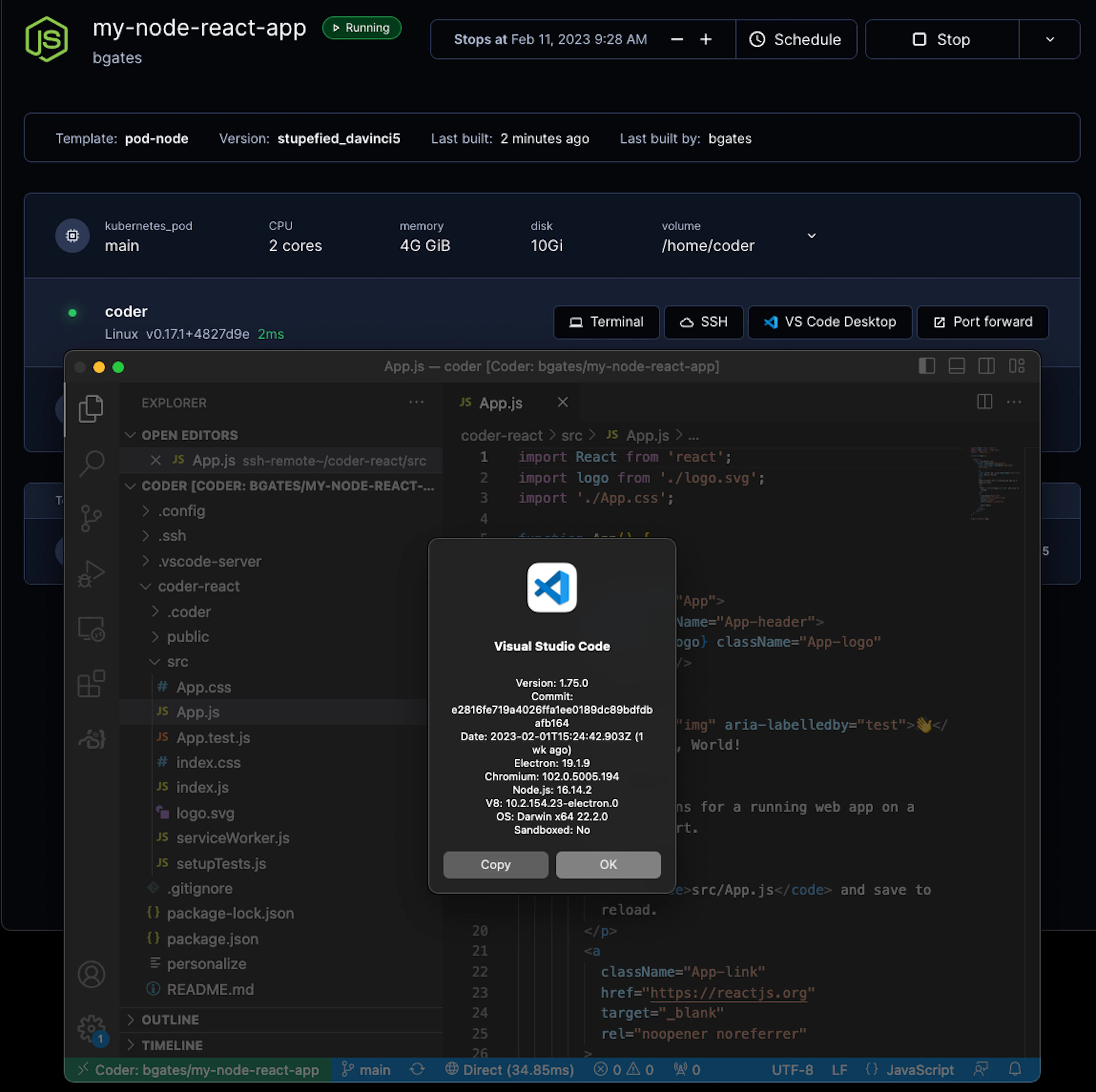 A local VS Code IDE securely connected to a remote Coder workspace using an API Key and the Coder CLI downloaded and managed by the Coder Remote VS Code extension