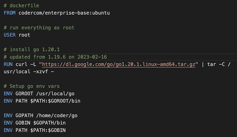 Update the Go version in the container image's Dockerfile