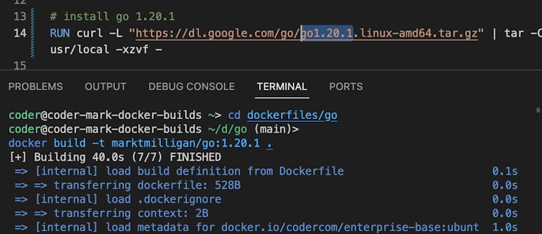 Building the container image with a new tag for the Go version