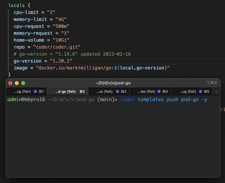 Change the Coder Terraform template and push the new template version to your Coder deployment