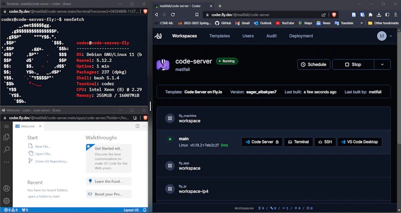 A Coder workspace via Fly.io