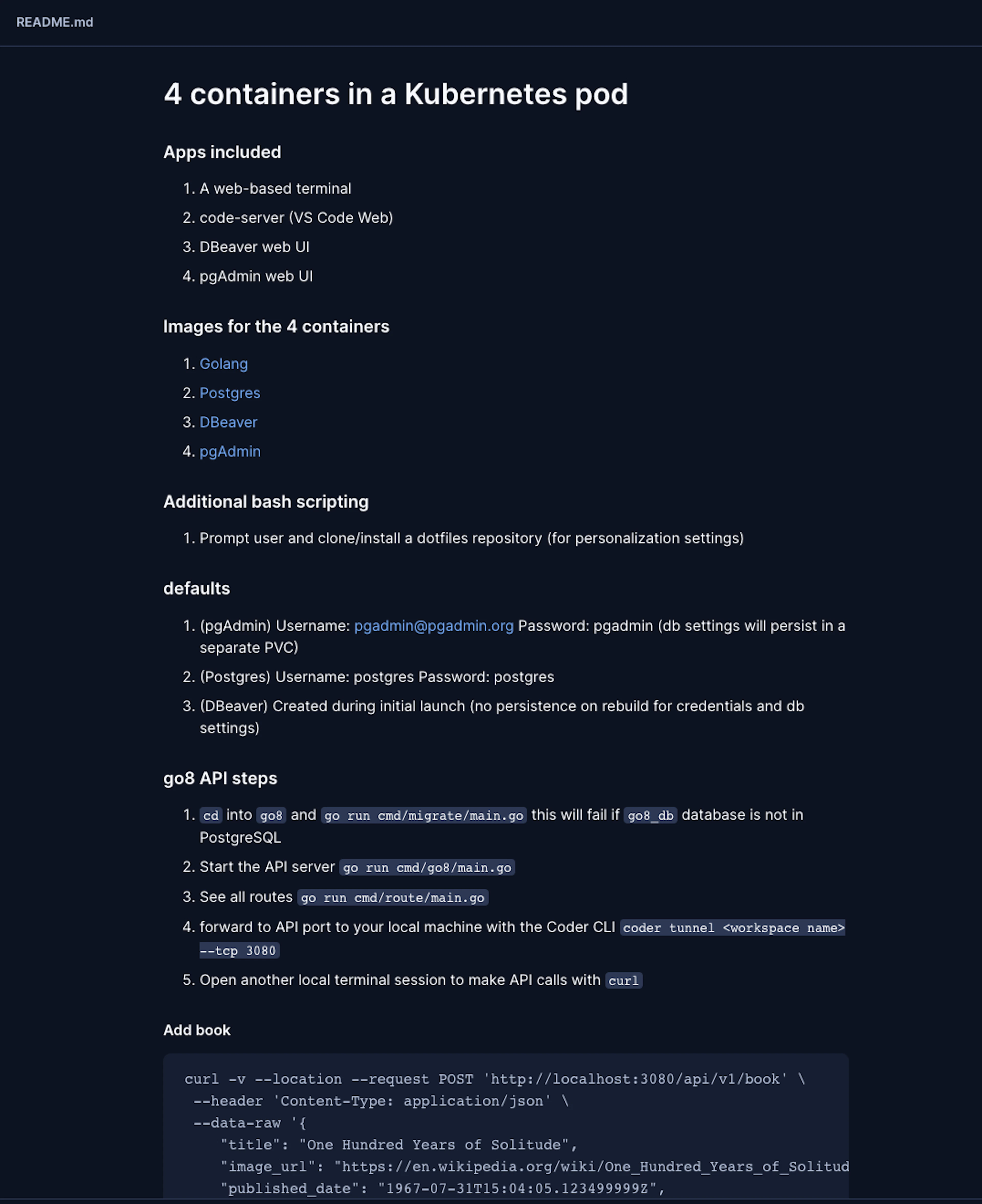 Caption: The template's markdown explaining what will be included in the workspace