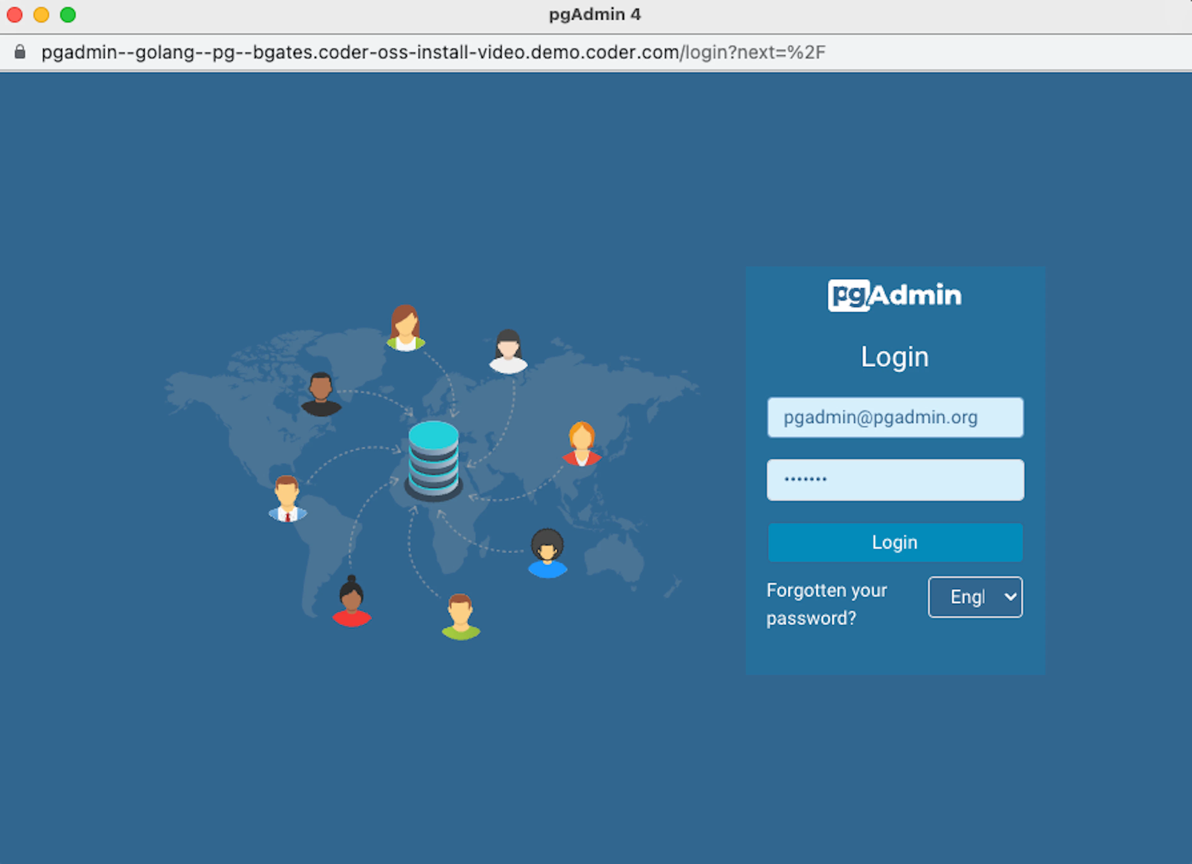 Caption: The pgAdmin login screen