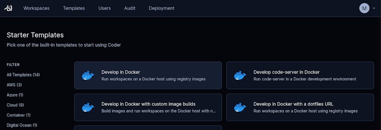 Selecting the Developer in Docker template