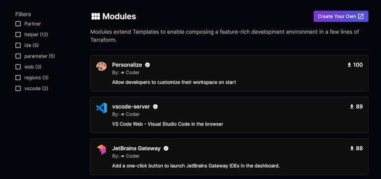 List of modules in Coder Regsitry