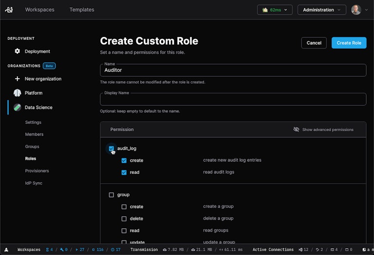 Screenshot: Create Custom Role