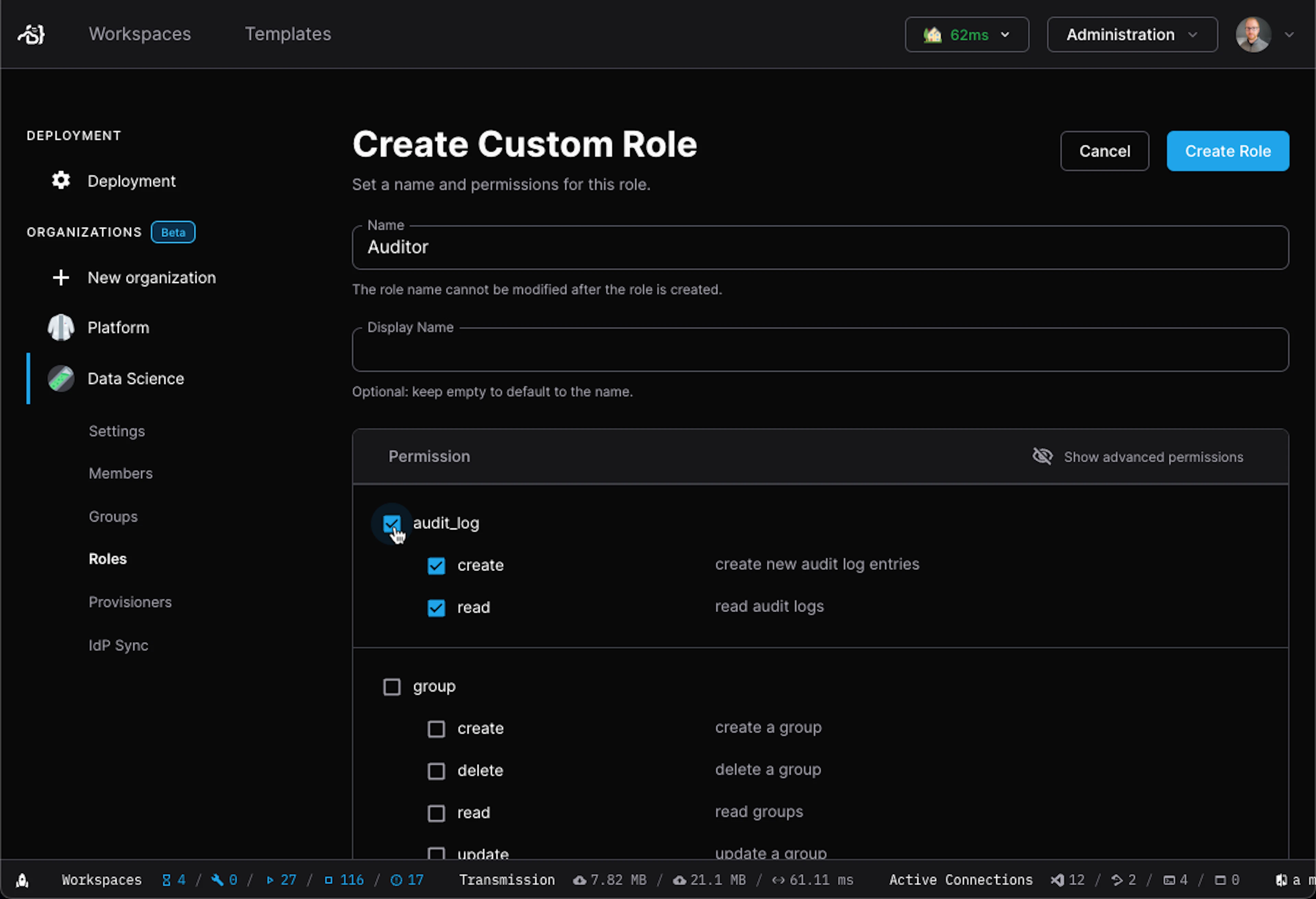 Screenshot: Create Custom Role