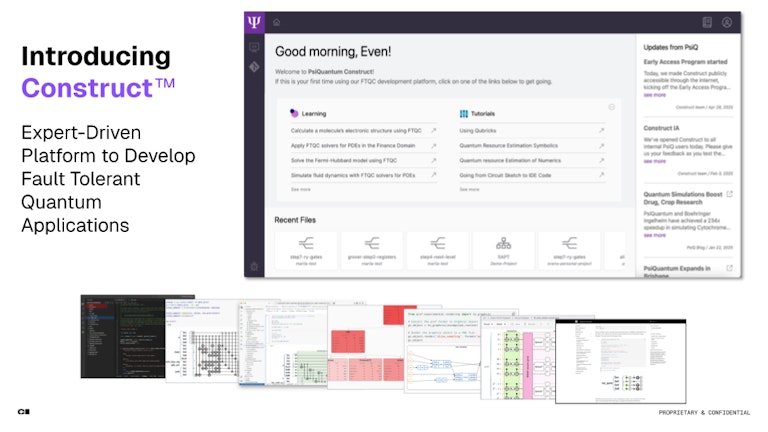 An image displaying PsiQuantum's Construct product and series of dashboards in it