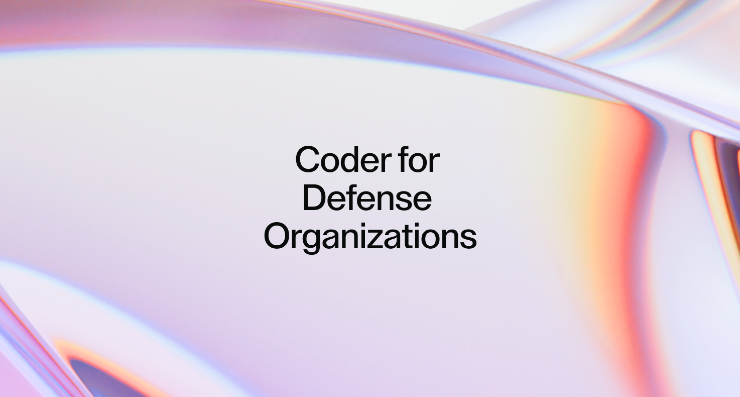 Blog post thumbnail in pastel tones with headline in the center saying, "Coder for Defense Organizations."