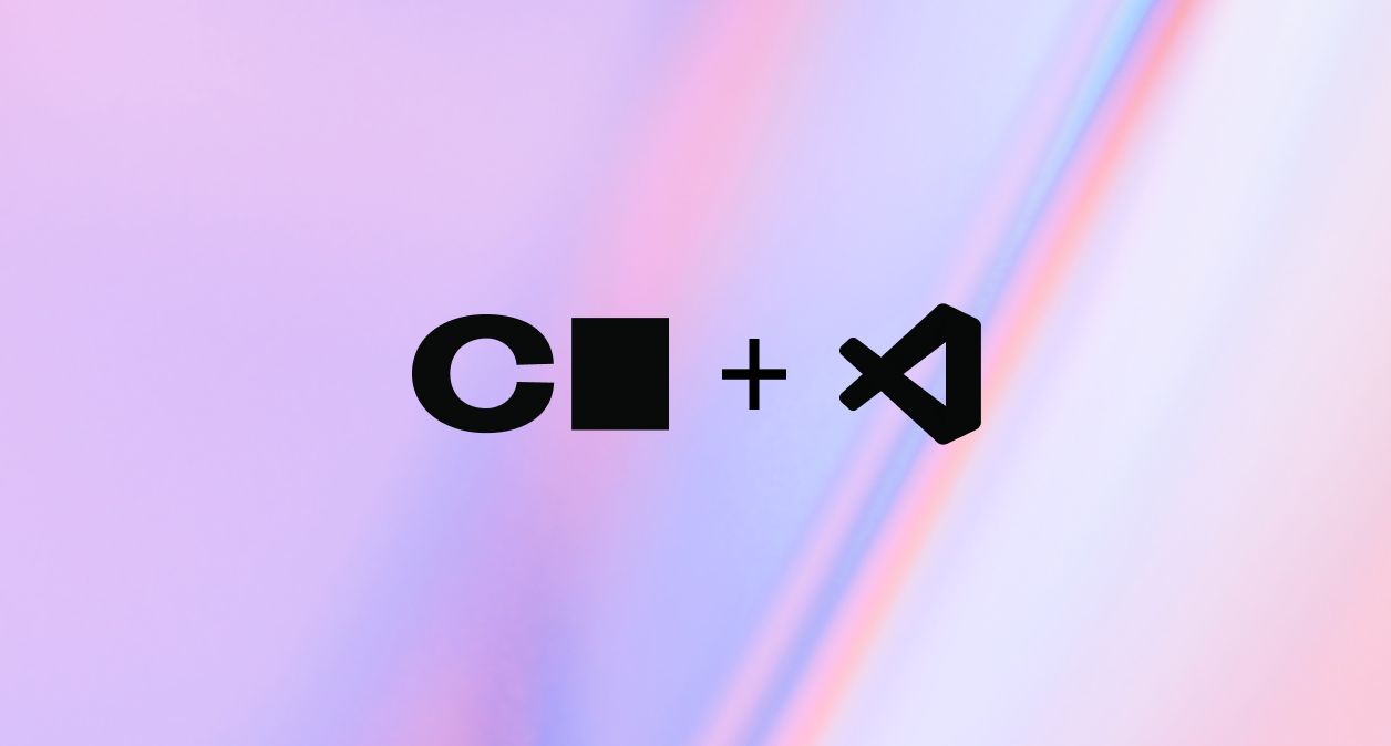 A blog post thumbnail of the Coder logo and VS Code logo on a light pastel background