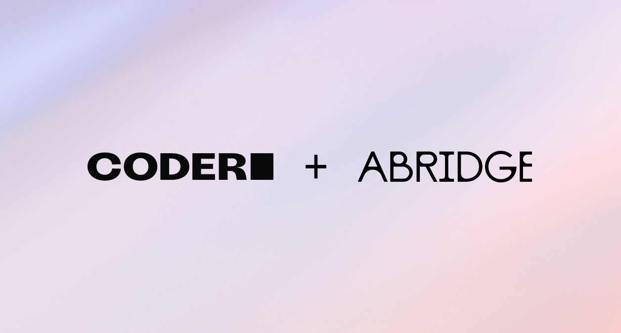 A blog post thumbnail of the Coder and Abridge logo side by side over a pale pastel background.