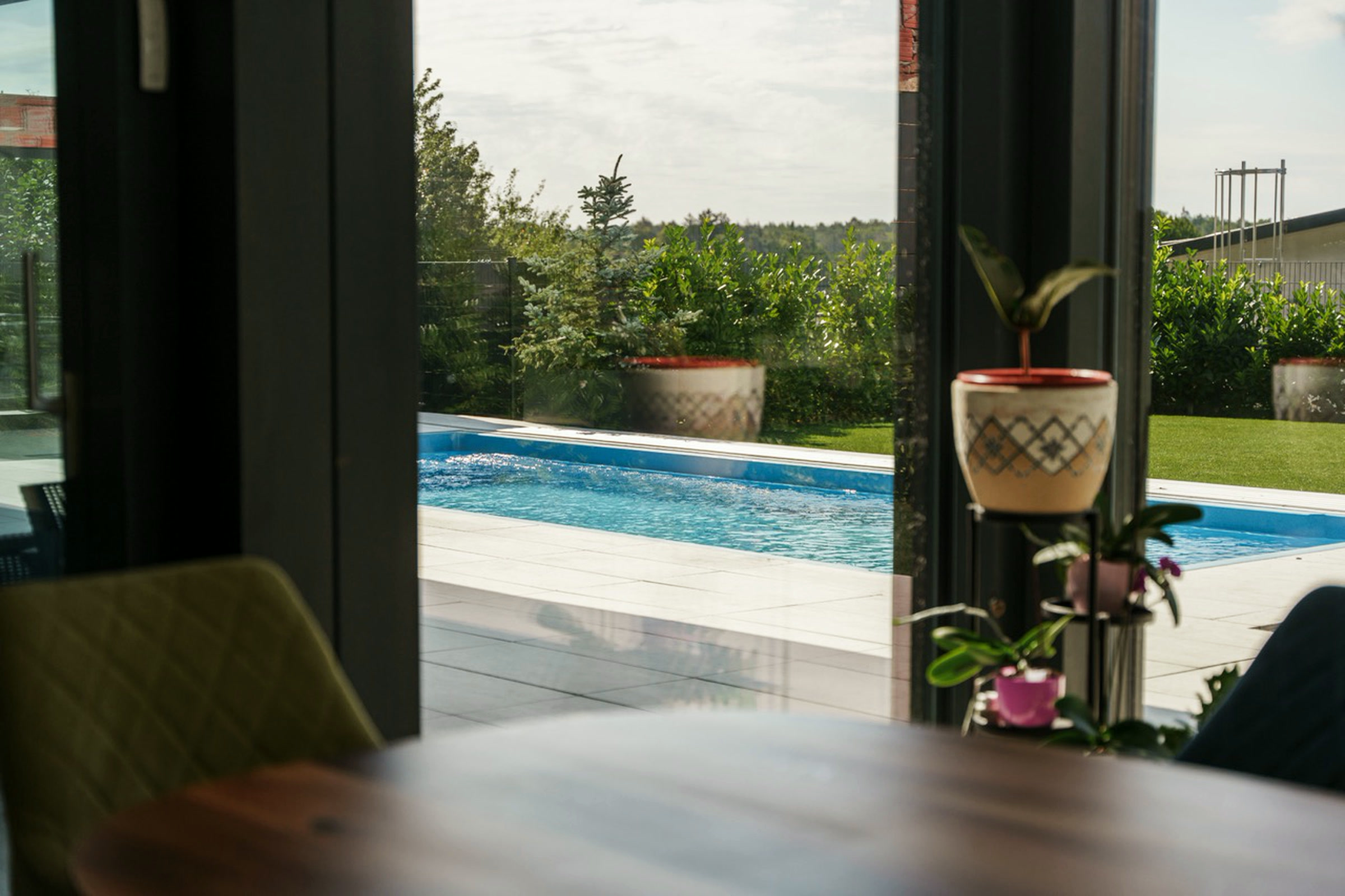 Kitchen and dining area with a view