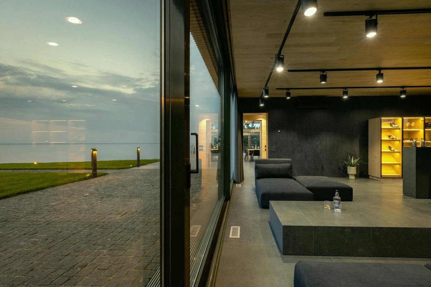 Lower-floor space set into the terrain.