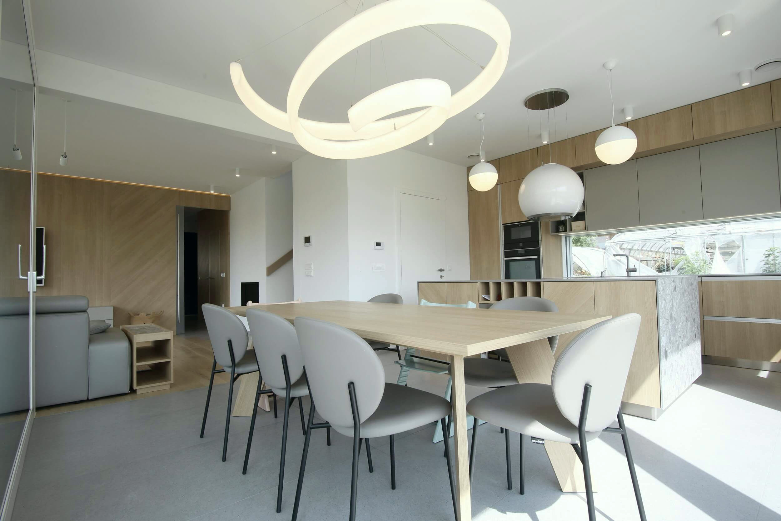 Kitchen and dining area with a view