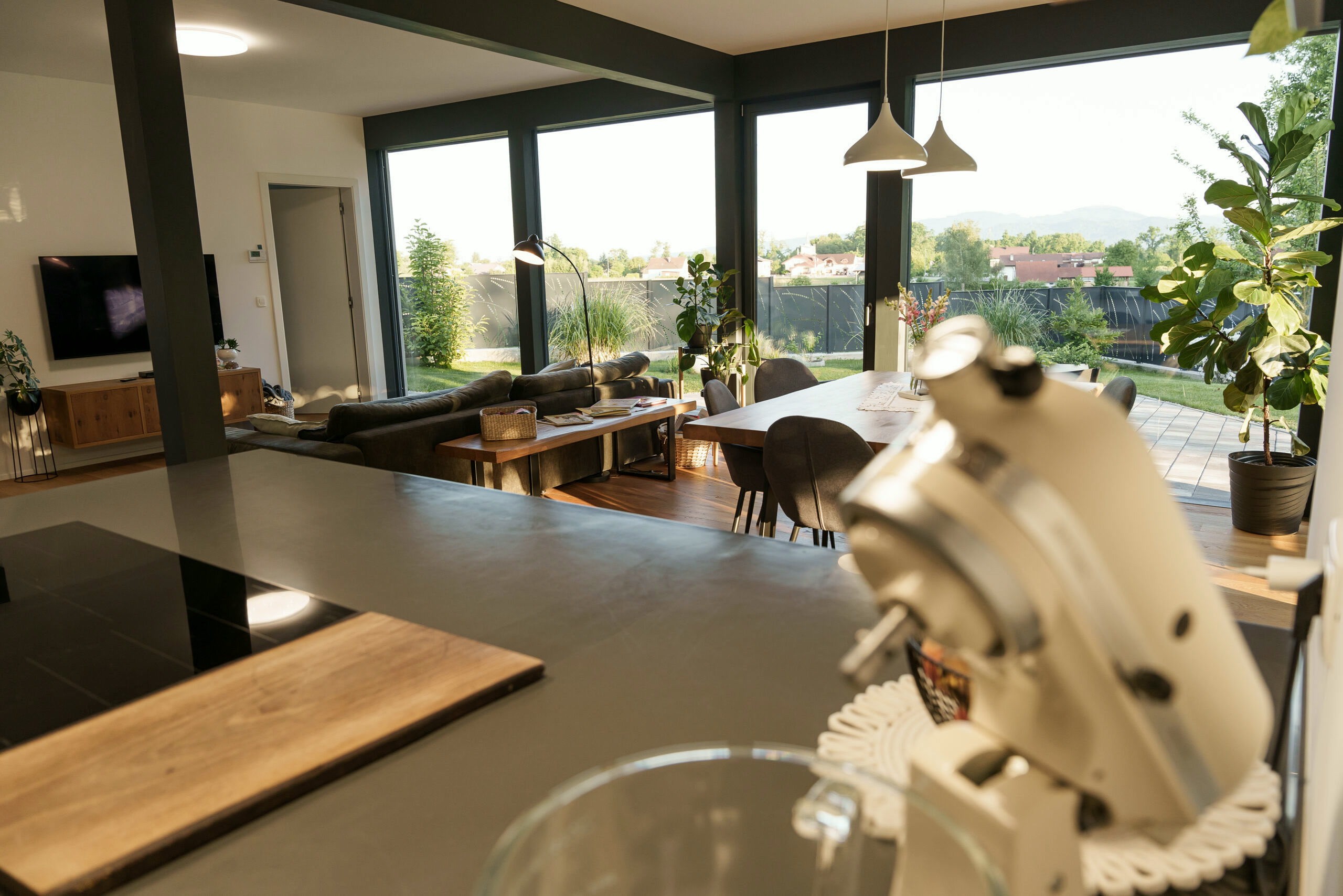 Kitchen and dining area with a view