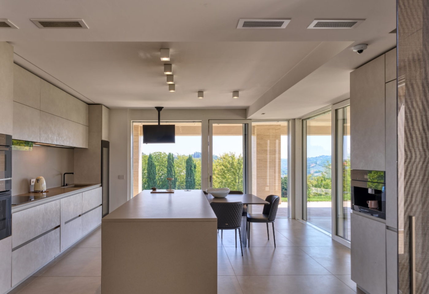 Kitchen and dining area with a view