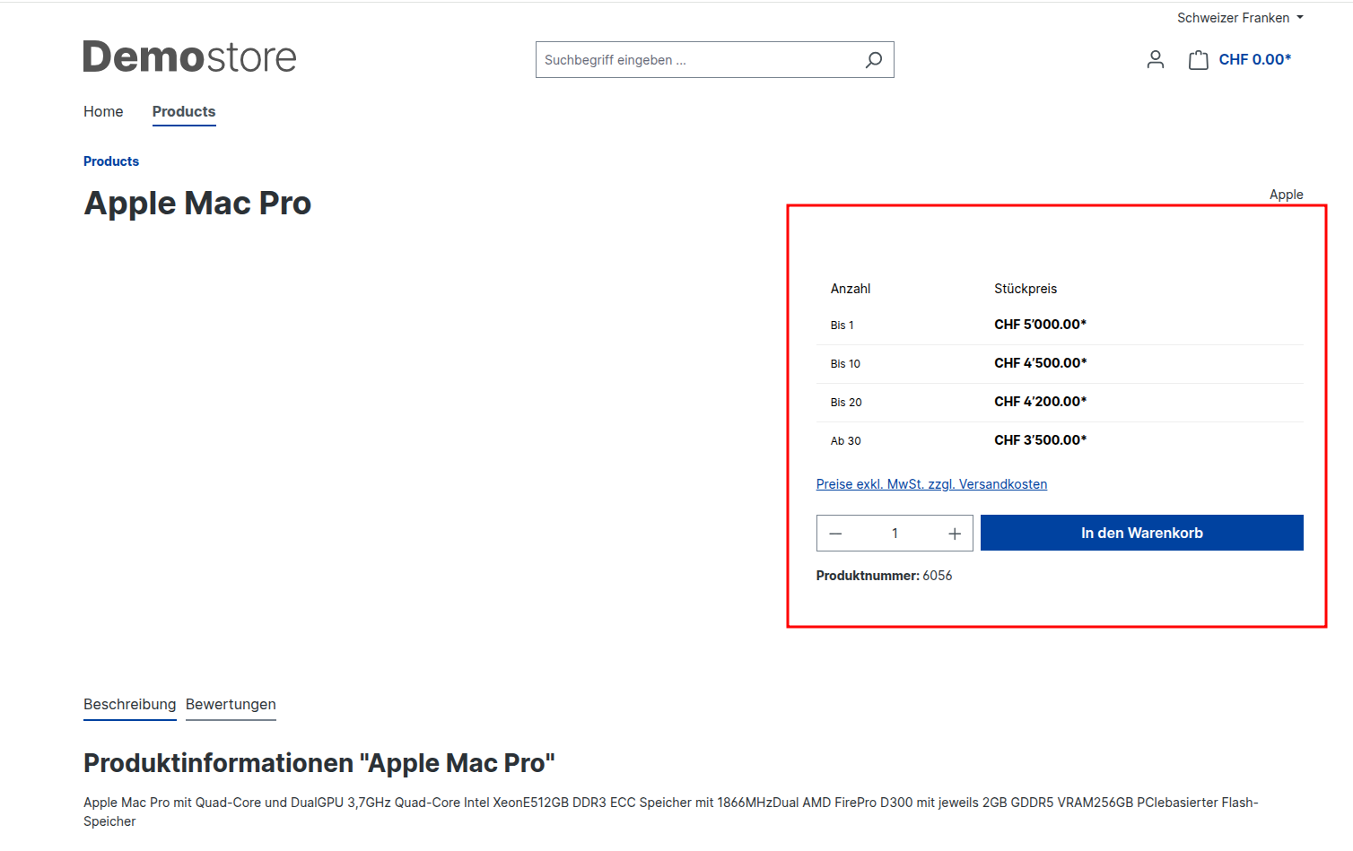 Shopware store front prices