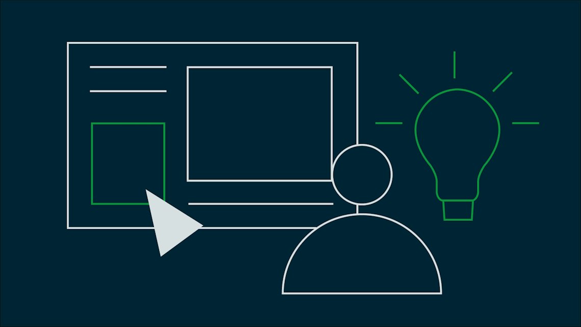 Illustration: eine Webseite mit hervorgehobenem Werbebanner, daneben eine Person und eine Glühbirne
