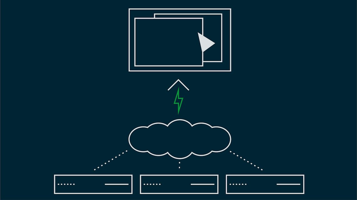 Illustration: eine Webseite, die über eine Cloud mit mehreren Servern verbunden ist