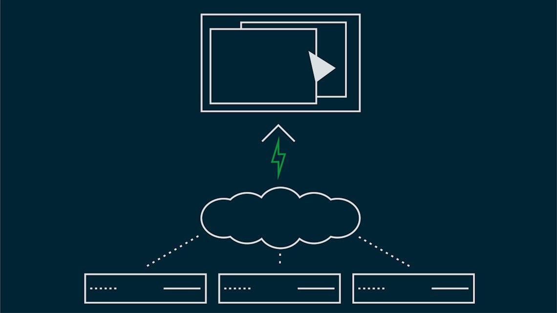 Illustration: eine Webseite, die über eine Cloud mit mehreren Servern verbunden ist