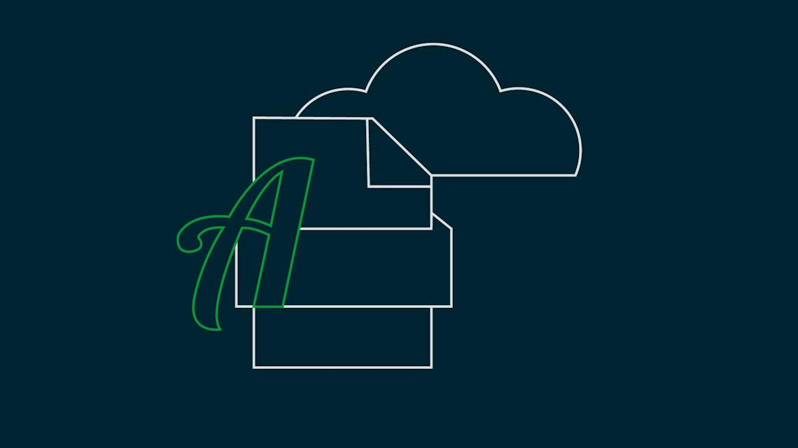 Illustration: ein Schriftzeichen A vor Dokumenten und einer Cloud