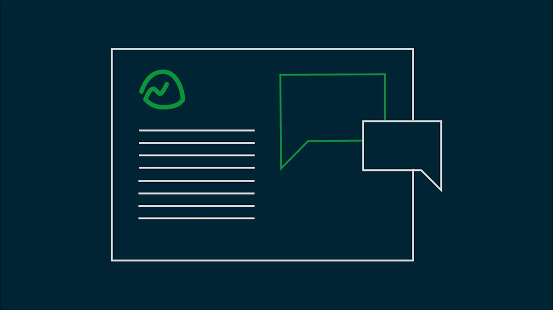 Illustration: ein Dokument mit Basecamp-Symbol und zwei Sprechblasen