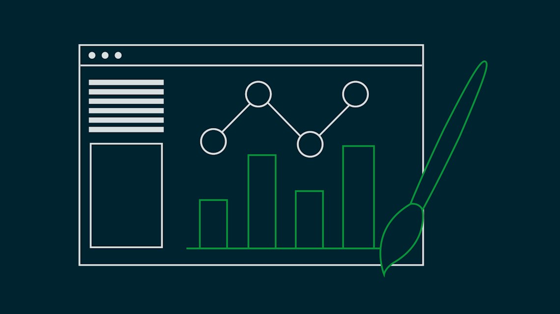 Illustration: ein Dashboard mit Diagrammen und ein Pinsel
