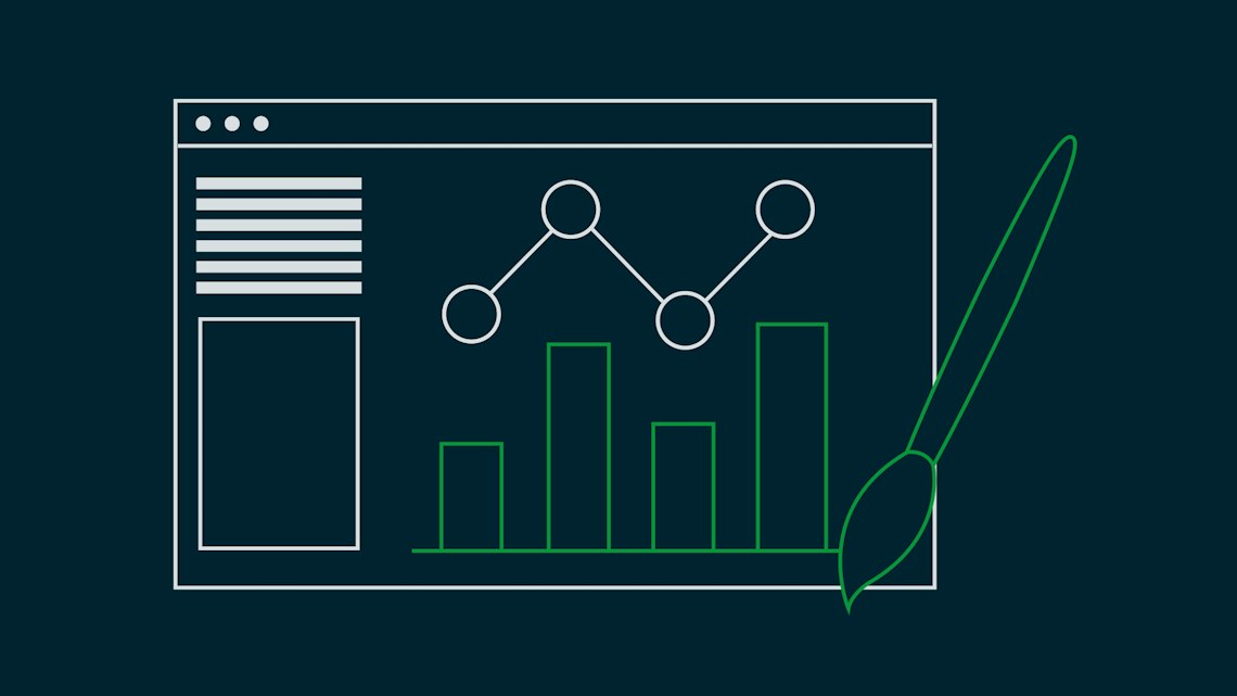 Illustration: ein Dashboard mit Diagrammen und ein Pinsel
