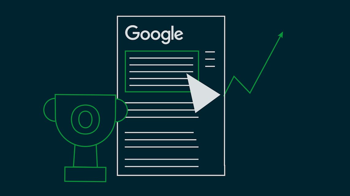 Illustration: eine Google-Suchergebnisseite mit hervorgehobenem Snippet und steigendem Pfeil