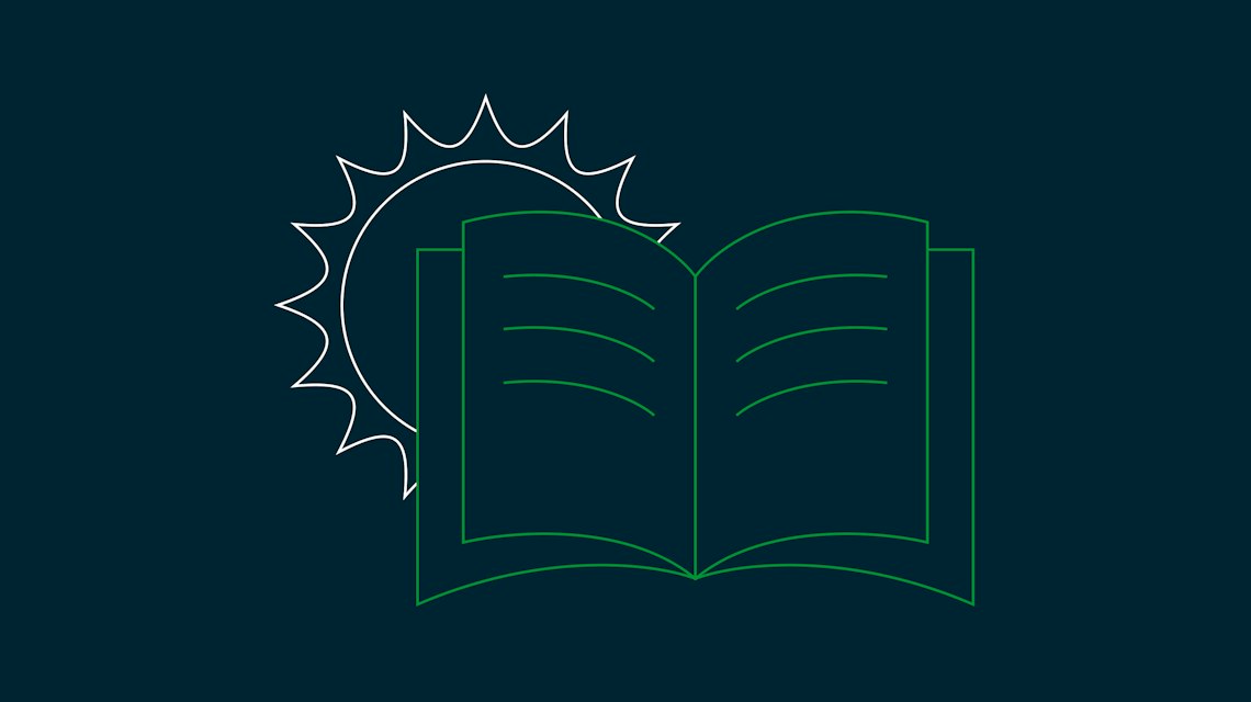 Illustration: ein aufgeschlagenes Buch vor einer Sonne