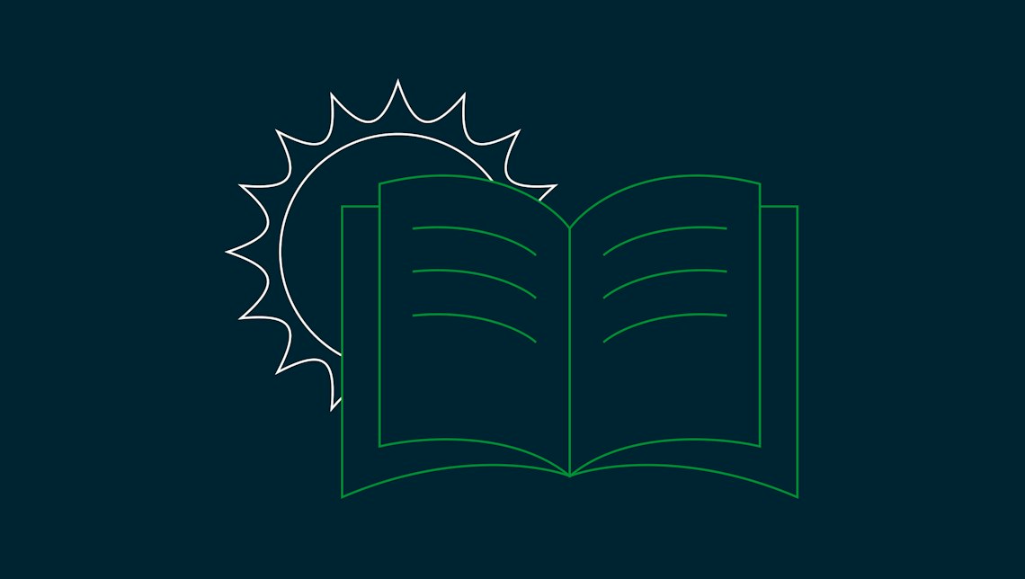Illustration: ein aufgeschlagenes Buch vor einer Sonne
