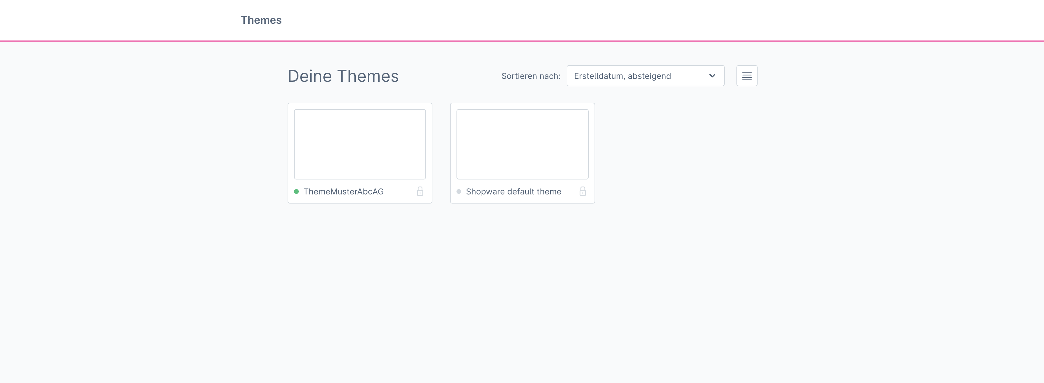 Screenshot: Theme-Übersicht in der Shopware-Administration mit zwei Themes