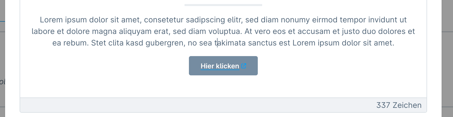 Screenshot: ein Textblock mit blauem Button «Hier klicken»