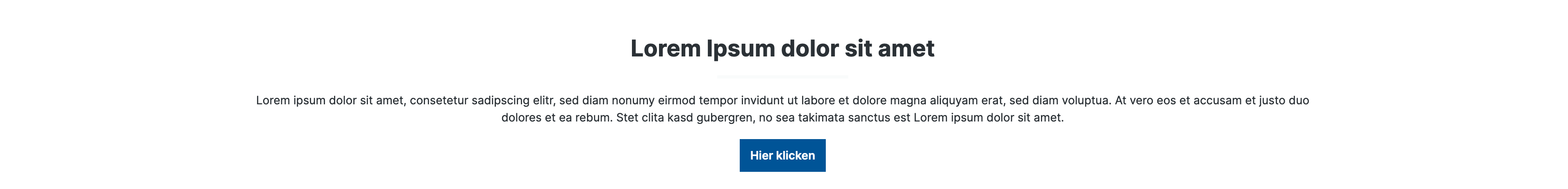 Screenshot: ein zentrierter Textblock mit Überschrift und blauem Button