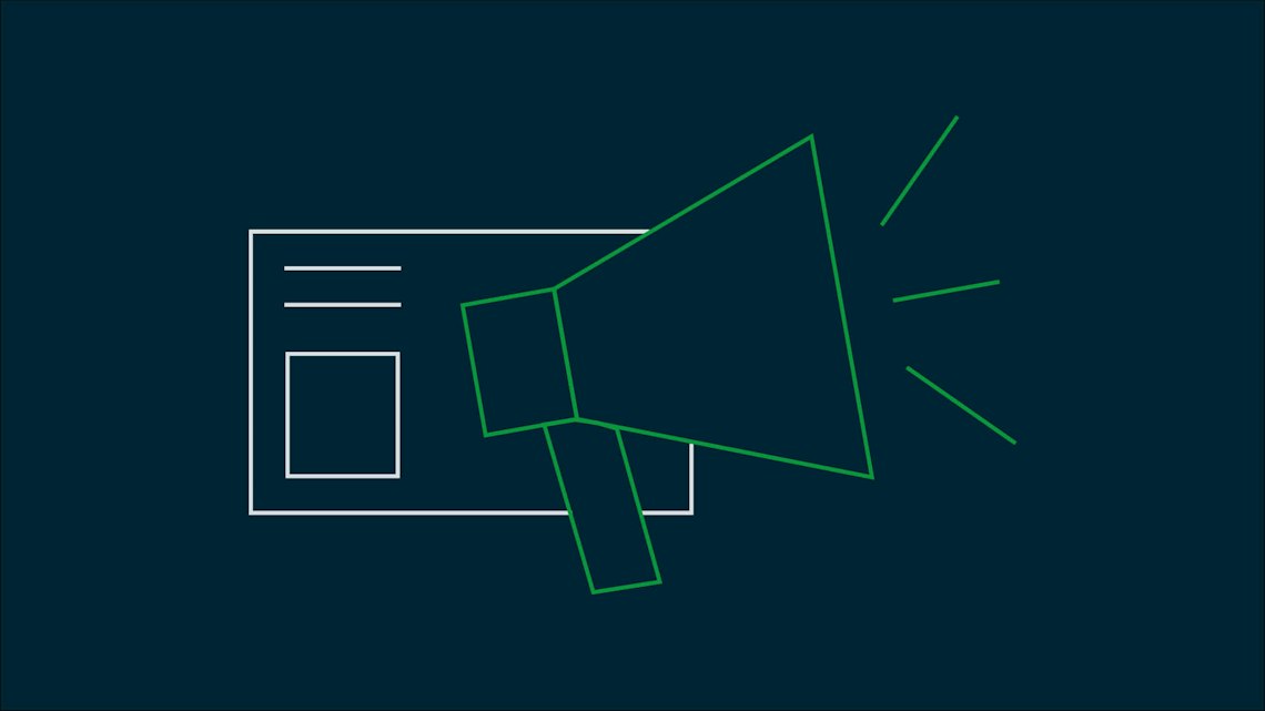 Illustration: eine Webseite mit einem Megafon