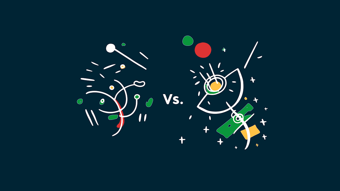 Illustration: zwei abstrakte Grafiken, getrennt durch «Vs.»