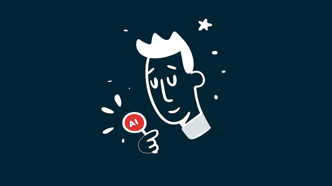 Illustration: eine Person gibt einer KI-Antwort einen Daumen nach oben