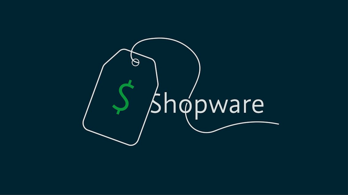 Illustration: ein Preisschild neben dem Schriftzug Shopware